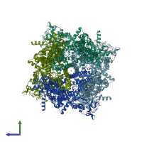 PDB entry 6bcl coloured by chain, side view.