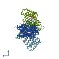 PDB entry 6bcr coloured by chain, side view.
