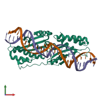 PDB entry 6bct coloured by chain, front view.