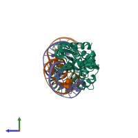 PDB entry 6bct coloured by chain, side view.
