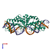 PDB entry 6bct coloured by chain, top view.