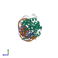 PDB entry 6bd0 coloured by chain, side view.