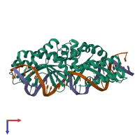 PDB entry 6bd0 coloured by chain, top view.