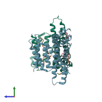 PDB entry 6bd2 coloured by chain, side view.