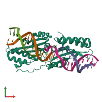 PDB entry 6bda coloured by chain, front view.