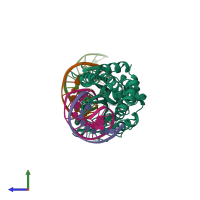 PDB entry 6bda coloured by chain, side view.