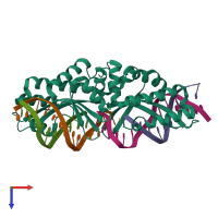 PDB entry 6bda coloured by chain, top view.