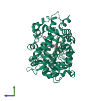 PDB entry 6bdh coloured by chain, side view.