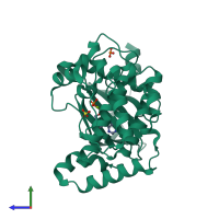 PDB entry 6bdn coloured by chain, side view.