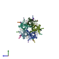 PDB entry 6be1 coloured by chain, side view.