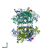 PDB entry 6be6 coloured by chain, side view.