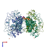 PDB entry 6be6 coloured by chain, top view.