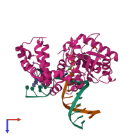 PDB entry 6bel coloured by chain, top view.