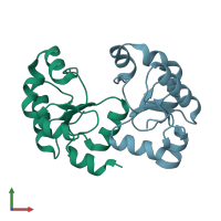 PDB entry 6bev coloured by chain, front view.