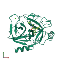 PDB entry 6bfp coloured by chain, front view.