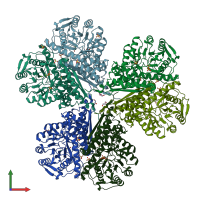 PDB entry 6bfy coloured by chain, front view.