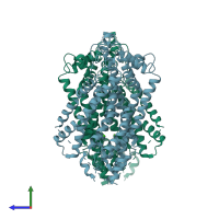 PDB entry 6bgj coloured by chain, side view.