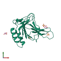 Monomeric assembly 1 of PDB entry 6bgm coloured by chemically distinct molecules, front view.