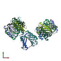 PDB entry 6bgn coloured by chain, front view.