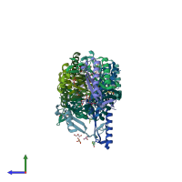 PDB entry 6bgn coloured by chain, side view.