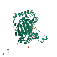 PDB entry 6bgv coloured by chain, side view.