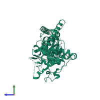 PDB entry 6bhc coloured by chain, side view.