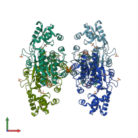 PDB entry 6bi4 coloured by chain, front view.