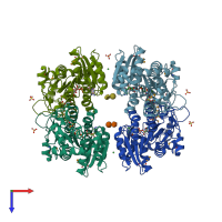 PDB entry 6bi4 coloured by chain, top view.