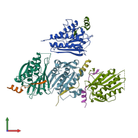 PDB entry 6bi7 coloured by chain, front view.