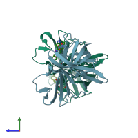 PDB 6bib coloured by chain and viewed from the side.