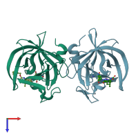 PDB entry 6bic coloured by chain, top view.