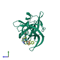 PDB entry 6bid coloured by chain, side view.