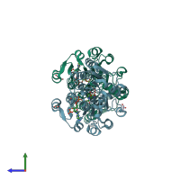 PDB entry 6bii coloured by chain, side view.