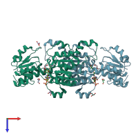 PDB entry 6bii coloured by chain, top view.