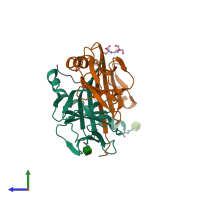 PDB entry 6biy coloured by chain, side view.