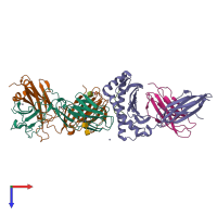 PDB entry 6bj2 coloured by chain, top view.