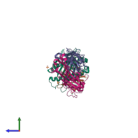 PDB entry 6bj3 coloured by chain, side view.