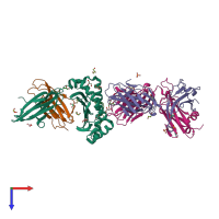 PDB entry 6bj8 coloured by chain, top view.