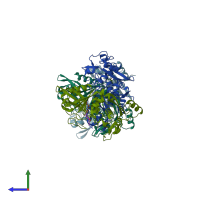 PDB entry 6bkj coloured by chain, side view.