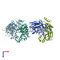 PDB entry 6bkj coloured by chain, top view.