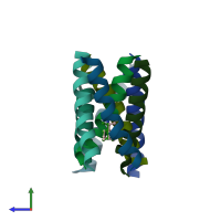 PDB entry 6bkl coloured by chain, side view.