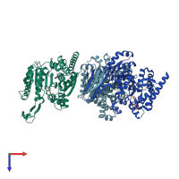 PDB entry 6bkx coloured by chain, top view.