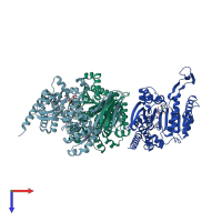 PDB entry 6bl0 coloured by chain, top view.