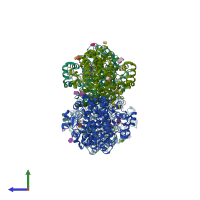 PDB entry 6bl4 coloured by chain, side view.