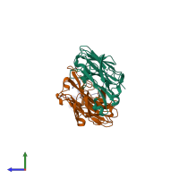 PDB entry 6blh coloured by chain, side view.