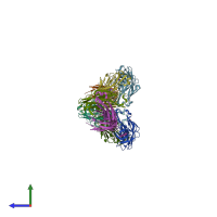 PDB entry 6bli coloured by chain, side view.