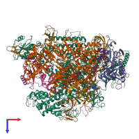 PDB entry 6blo coloured by chain, top view.