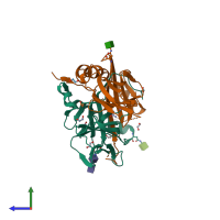 PDB entry 6blq coloured by chain, side view.