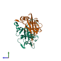 PDB entry 6blr coloured by chain, side view.