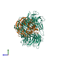 PDB entry 6bly coloured by chain, side view.